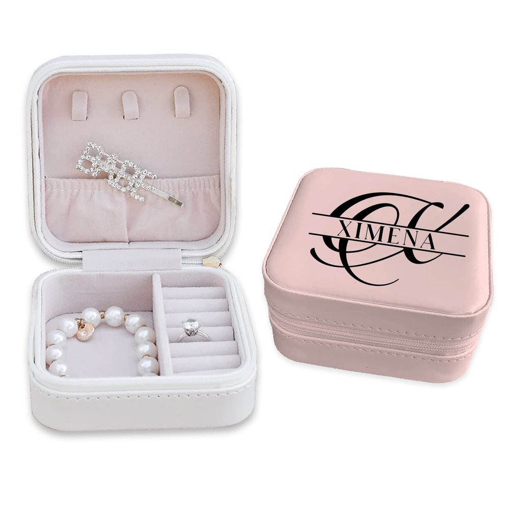 TEEAMORE Custom Travel Jewelry Box Storage Case Add Your Name Text Gift For Women Girls Makeup Organizer Powder (Design 02)