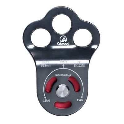 JOTOUCH Gray Climbing Pulley, 30KN/6613lbs Three Holes Single Pulley, Built-in Ball Bearing Climbing Pulley, Rock Climbing Pulley Fit for 13mm Rope Hauling, Rescue Applications, Zipline Sports Etc
