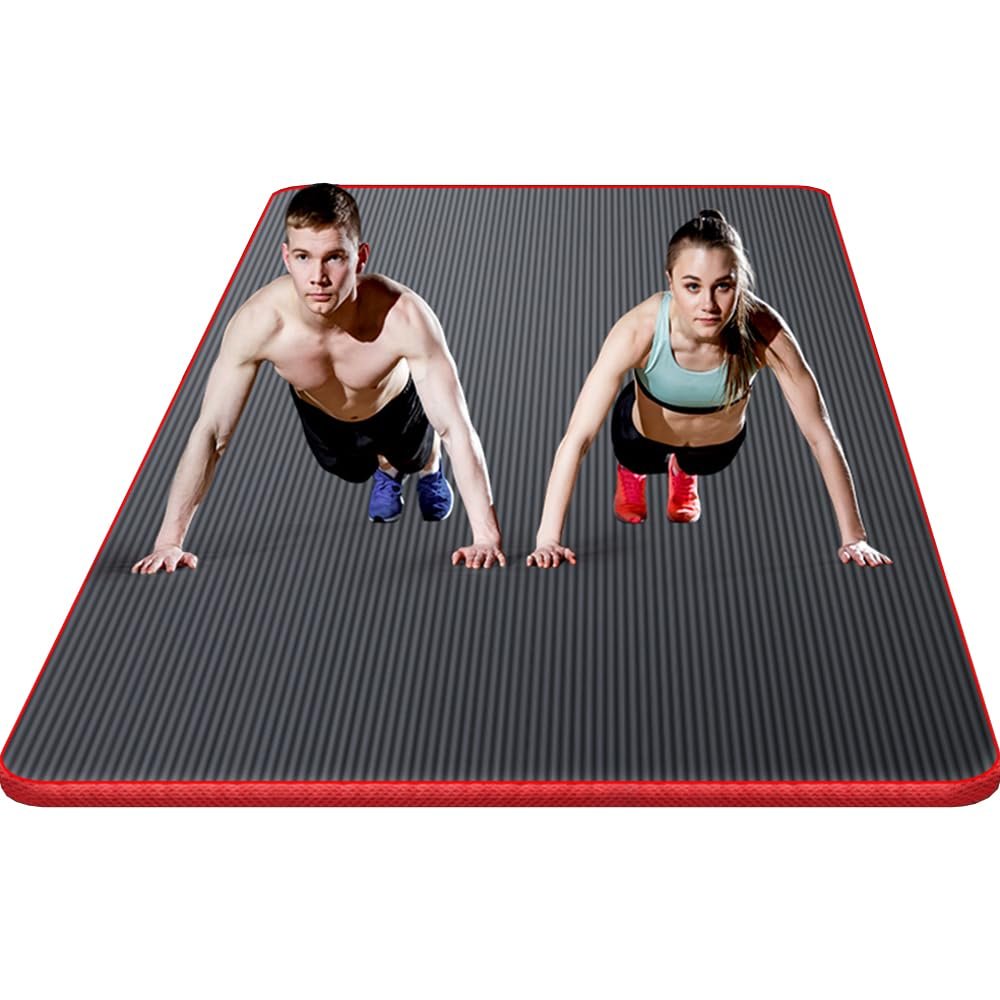 Qimhoi yoga mat thick non slip extra wide extra large 78" x 51" x 1/2 inch, Exercise Mat, High Density NBR Material, Double Wide Workout Mat for Home Gym Floor Pilates Mats, with Carrying Strap