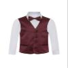 Boy's Premium Solid Formal Vest - Necktie  Bow Tie Three Piece Set for Suits & Tuxedos - Many Colors (4, Burgundy-Maroon) view 1