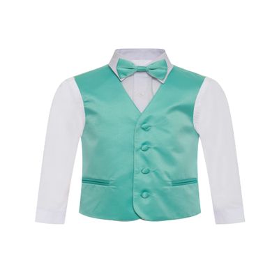 Boy's Premium Solid Formal Vest - Necktie  Bow Tie Three Piece Set for Suits & Tuxedos - Many Colors (14, Aqua)