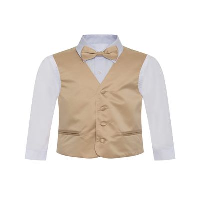 Boy's Premium Solid Formal Vest - Necktie  Bow Tie Three Piece Set for Suits & Tuxedos - Many Colors (14, Beige-Nude-Champagne)
