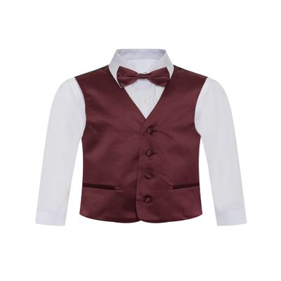 Boy's Premium Solid Formal Vest - Necktie  Bow Tie Three Piece Set for Suits & Tuxedos - Many Colors (8, Burgundy-Maroon)
