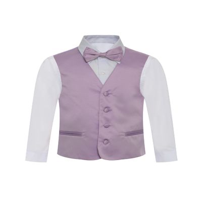 Boy's Premium Solid Formal Vest - Necktie  Bow Tie Three Piece Set for Suits & Tuxedos - Many Colors (14, Lilac-Lavender)