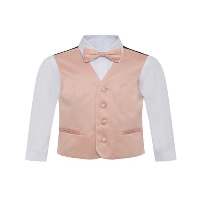 Boy's Premium Solid Formal Vest - Necktie Bow Tie Three Piece Set for Suits & Tuxedos - Many Colors (6, Dusty Pink-Blush Pink)
