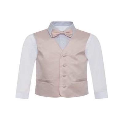 Boy's Premium Solid Formal Vest - Necktie  Bow Tie Three Piece Set for Suits & Tuxedos - Many Colors (12, Pearl Pink-Pale Pink)