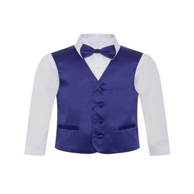 Boy's Premium Solid Formal Vest - Necktie Bow Tie Three Piece Set for Suits & Tuxedos - Many Colors (6, Purple)
