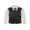 Boy's Premium Solid Formal Vest - Necktie  Bow Tie Three Piece Set for Suits & Tuxedos - Many Colors (12, Black) view 2