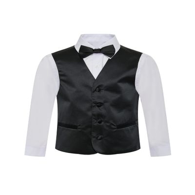 Boy's Premium Solid Formal Vest - Necktie  Bow Tie Three Piece Set for Suits & Tuxedos - Many Colors (14, Black)