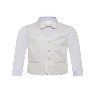 Boy's Premium Solid Formal Vest - Necktie Bow Tie Three Piece Set for Suits & Tuxedos - Many Colors (6, Ivory-Off White-Cream)