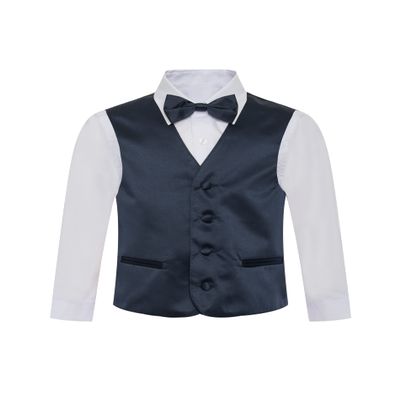 Boy's Premium Solid Formal Vest - Necktie Bow Tie Three Piece Set for Suits & Tuxedos - Many Colors (6, Navy Blue)