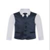 Boy's Premium Solid Formal Vest - Necktie  Bow Tie Three Piece Set for Suits & Tuxedos - Many Colors (6, Navy Blue) view 2