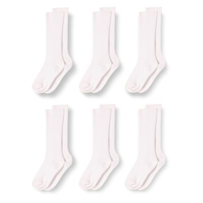 Amazon Essentials Unisex Kids' Casual Cotton Ribbed Knee High Socks, 6 Pairs, White, Medium