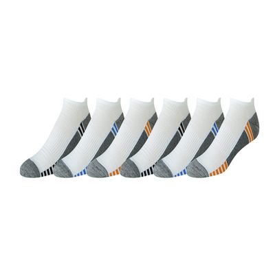 Amazon Essentials Men's Breathable Low Cut Tab Ankle Socks, Performance Zone, Comfortable Cushion Athletic, 6 Pairs, White, 8-12