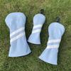3pcs Golf Wood Head Covers Headcovers Set Includes Driver Headcover fits up to 460cc Drivers, Rotatable Golf Fairway Wood Headcover and Hybrid Head Cover (Light Blue| White Stripes) view 1