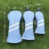 3pcs Golf Wood Head Covers Headcovers Set Includes Driver Headcover fits up to 460cc Drivers, Rotatable Golf Fairway Wood Headcover and Hybrid Head Cover (Light Blue| White Stripes) view 2