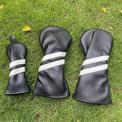 3pcs Golf Wood Head Covers Headcovers Set Includes Driver Headcover fits up to 460cc Drivers, Rotatable Golf Fairway Wood Headcover and Hybrid Head Cover (Black| White Stripes)