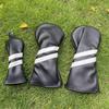 3pcs Golf Wood Head Covers Headcovers Set Includes Driver Headcover fits up to 460cc Drivers, Rotatable Golf Fairway Wood Headcover and Hybrid Head Cover (Black| White Stripes) view 1