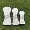 3pcs Golf Wood Head Covers Headcovers Set Includes Driver Headcover fits up to 460cc Drivers, Rotatable Golf Fairway Wood Headcover and Hybrid Head Cover (White| Grey Stripes) view 1