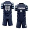 Design Your Own Navy Blue Soccer Jerseys, Custom Camouflage Short Sleeve Football Team Uniforms, Personalized Womens Mens Boys Teens Printed Pullover Practice Outfit Set Casual Pullover Tee Shirts view 1