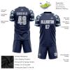 Design Your Own Navy Blue Soccer Jerseys, Custom Camouflage Short Sleeve Football Team Uniforms, Personalized Womens Mens Boys Teens Printed Pullover Practice Outfit Set Casual Pullover Tee Shirts view 3