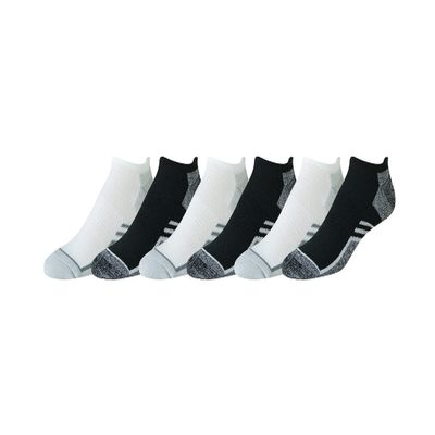 Amazon Essentials Men's Low Cut Tab Socks - Performance Zone, Comfortable Cushion Athletic, 6 Pairs, Black/White, 8-12