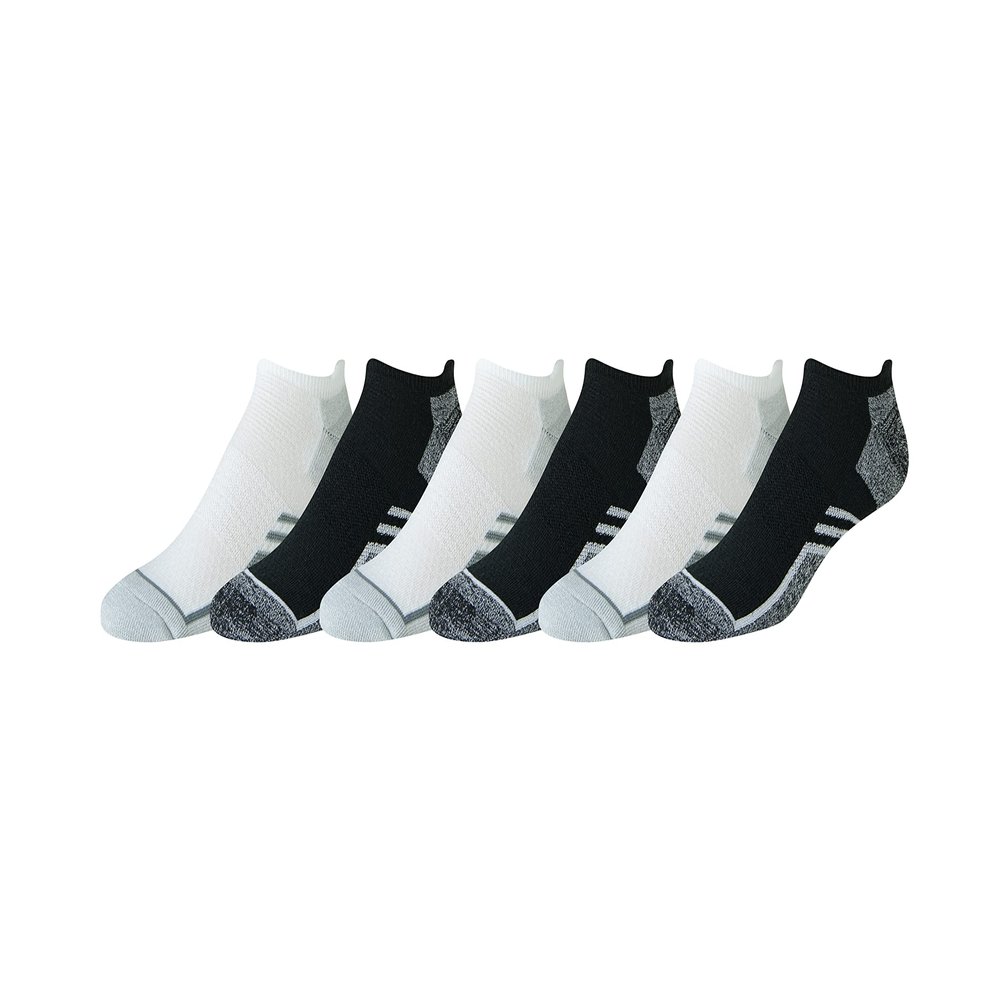 Amazon Essentials Men's Low Cut Tab Socks - Performance Zone, Comfortable Cushion Athletic, 6 Pairs, Black/White, 8-12