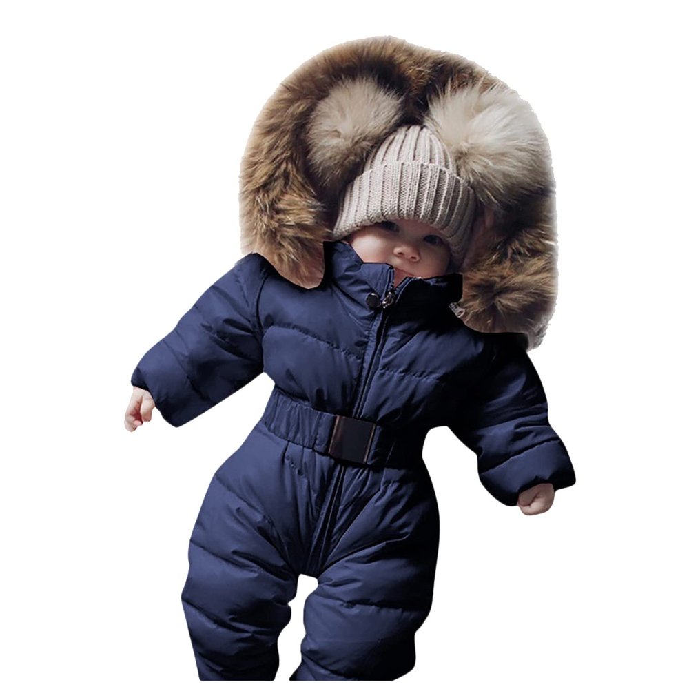 Outerwear Romper Coat Warm Infant Baby Jacket Snowsuit Girls Hooded Jumpsuit Girls Snow for Kids (Navy, 9-12 Months)