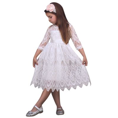 Clothes Party Toddler Kids Princess Pageant Baby Bowknot Dresses Flower Girls Lace Dress Girls Skater (White, 4-5 Years)