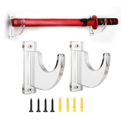WANLIAN Sword Wall Mount Display Hooks Acrylic Sword Holder Katana Wall Stand for Lightsaber, Katana, Demon Slayer Samurai Sword Hanger Weapon Rack (2 Pair, Clear)
