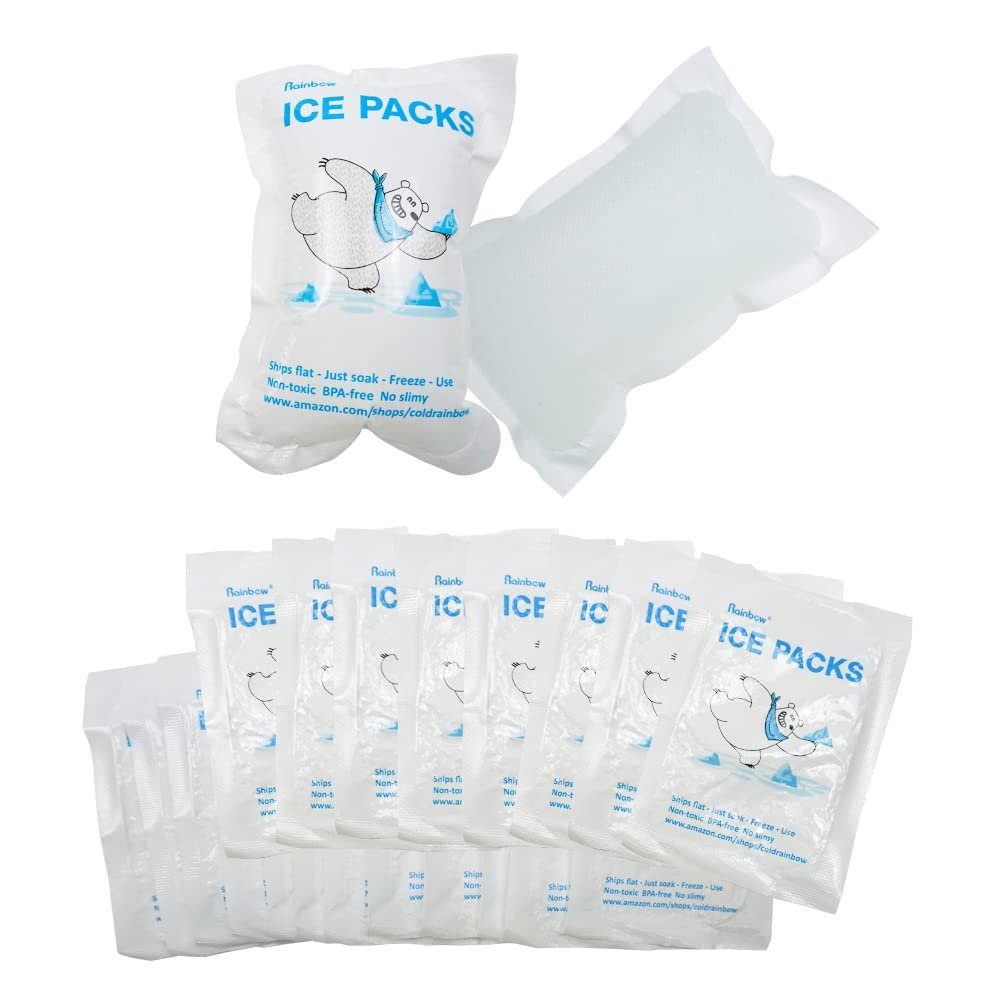 RAINBOW Dry Ice Packs for Shipping Frozen Food - Reusable Ice Packs for Coolers & Lunch Bags  Long Lasting Cold Packs for Transporting Fish, Meats, and More - 20 Packs Included (5.5" x 3.9")