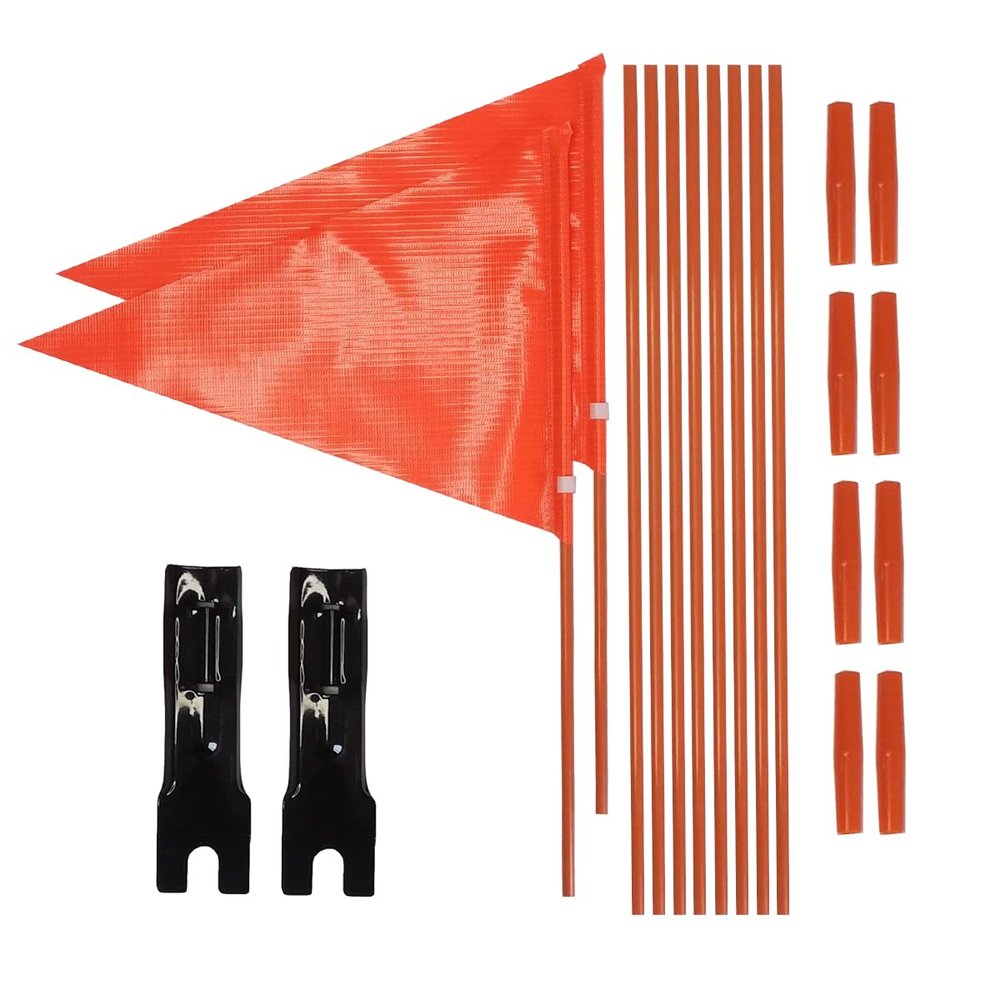 Bike Safety Flag with Pole 2 Sets, 6-Foot Adjustable Height Sturdy Fiberglass Tear-Resistant Waterproof Orange Safety Flag (Orange and Red)