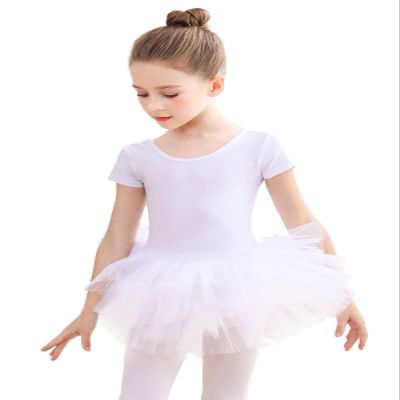EASTBUDDY Ballet Dress for Girls,Toddler Dance Leotard with Tutu Skirt Short Sleeve Ballerina Outfit (White/4-5 Years)