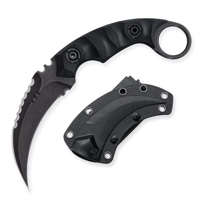 OOULORE Fixed Blade Knife, D2 Steel Blade, G10 Handle, Tactical EDC, Double Edged, Claw Knife, Utility for Outdoor Survival, Hiking, Camping with Kydex Sheath OK1212 (Black/Black)