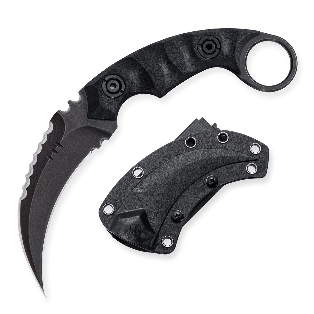 OOULORE Fixed Blade Knife, D2 Steel Blade, G10 Handle, Tactical EDC, Double Edged, Claw Knife, Utility for Outdoor Survival, Hiking, Camping with Kydex Sheath OK1212 (Black/Black)