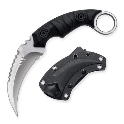 OOULORE Fixed Blade Knife, D2 Steel Blade, G10 Handle, Tactical EDC, Double Edged, Claw Knife, Utility for Outdoor Survival, Hiking, Camping with Kydex Sheath OK1212 (Black/Silver)