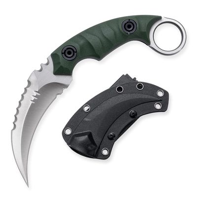 OOULORE Fixed Blade Knife, D2 Steel Blade, G10 Handle, Tactical EDC, Double Edged, Claw Knife, Utility for Outdoor Survival, Hiking, Camping with Kydex Sheath OK1212 (Green/Silver)