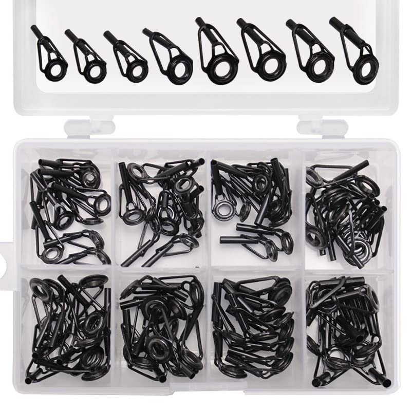80pcs/Box Fishing Rod Tip Repair Kit, Saltwater Fishing Rod Tips Replacment Kit, Stainless Steel Fishing Rod Repair Kit Pole Tips Ceramic Ring Guides