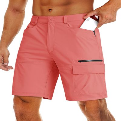 MAGCOMSEN Men's Pink 9" Hiking Cargo Shorts, 5 Pockets, Quick Dry, Lightweight, Waterproof, 30