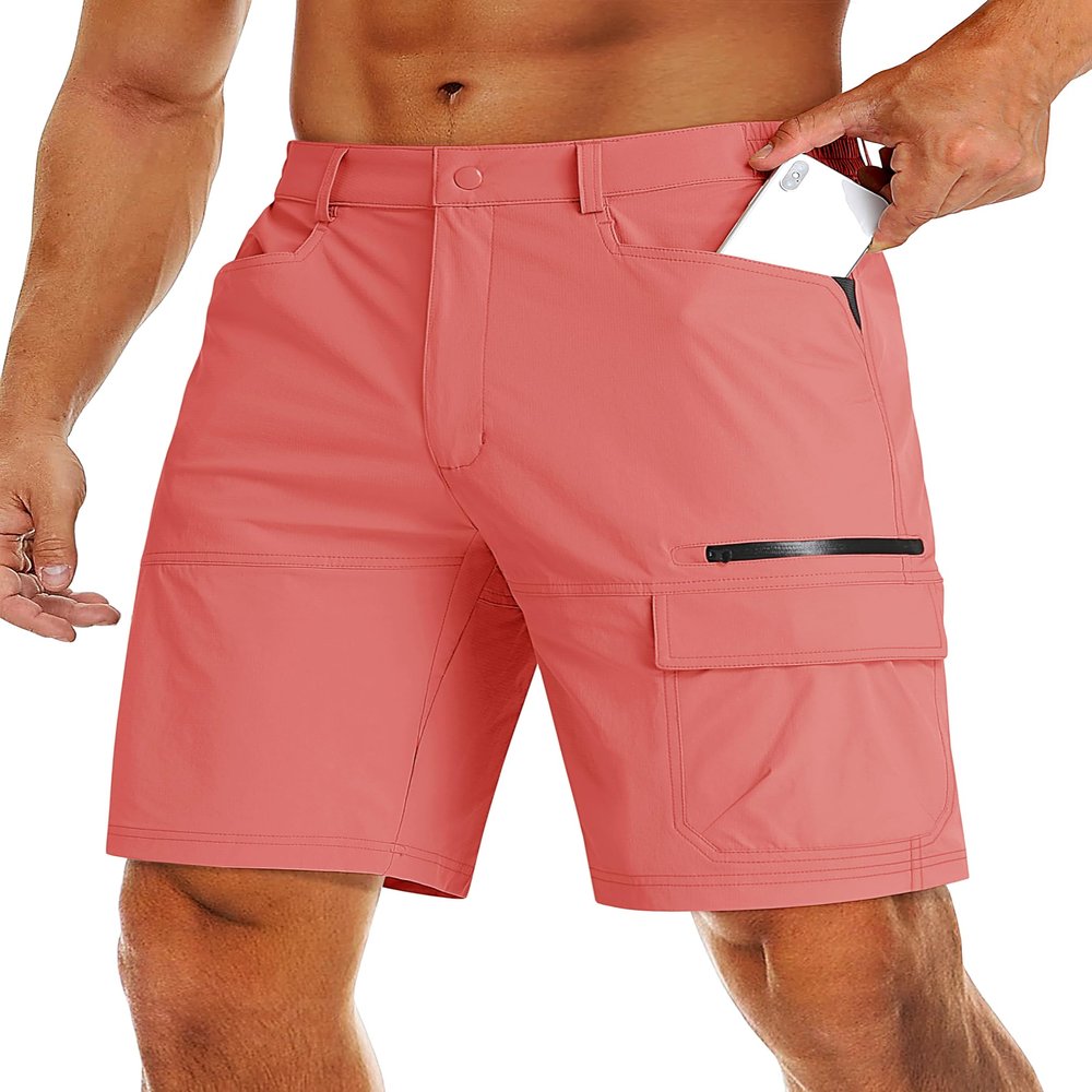 MAGCOMSEN Men's Pink 9" Hiking Cargo Shorts, 5 Pockets, Quick Dry, Lightweight, Waterproof, 30