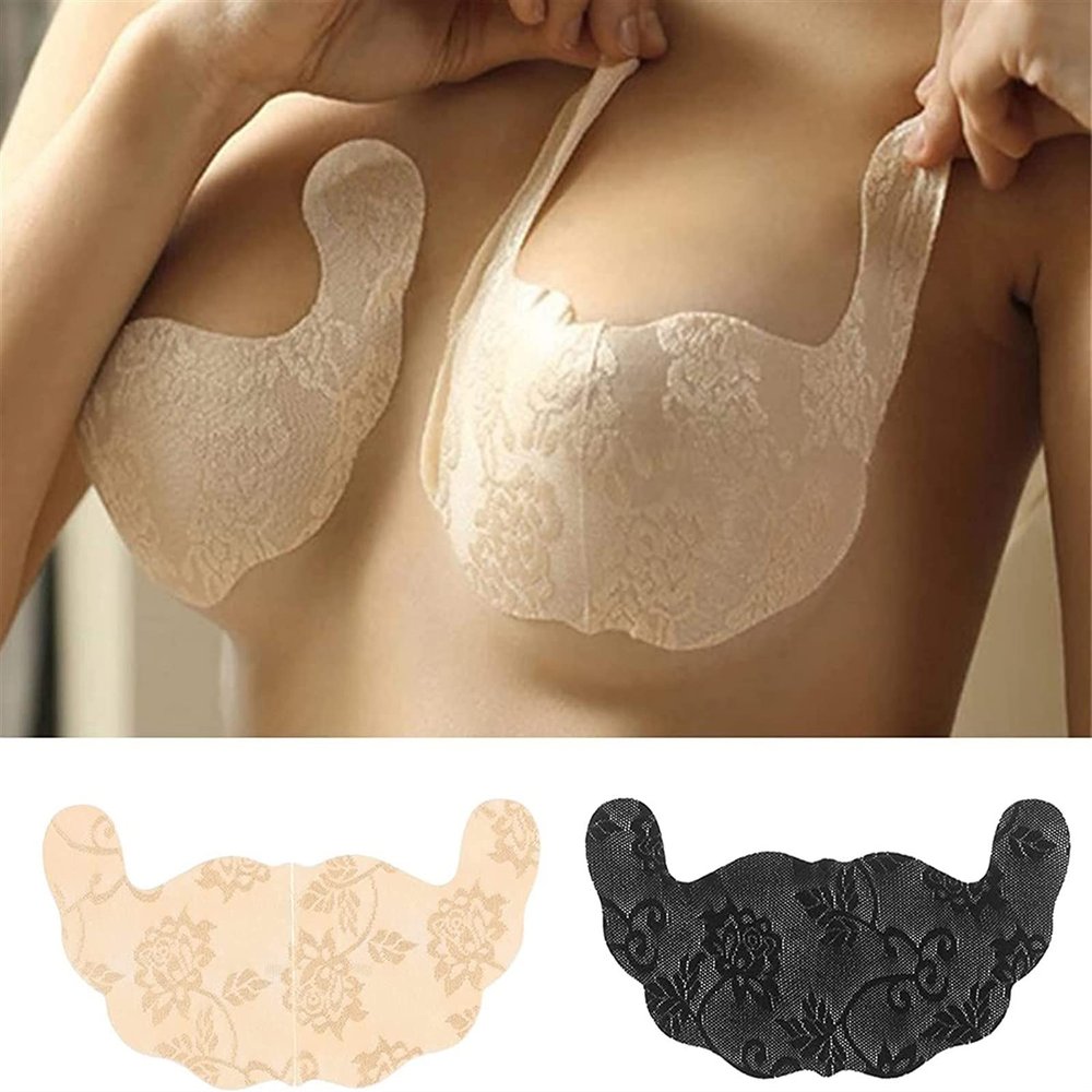 HXZDEY 12pcs Women Lace Sticky Bras,Invisible Adhesive Bra for Large Breasts, Boob Tape - Lifting Large Breast,Covering Nipple Bra (Color : Black+Nude, Size : D)