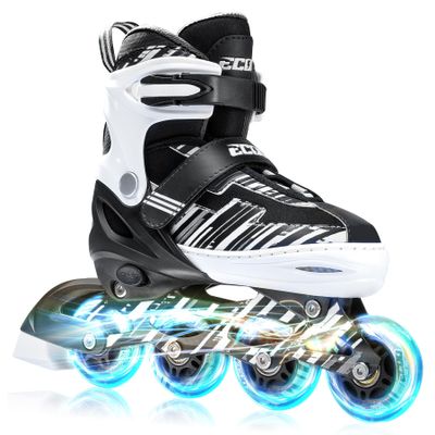 ECOO Adjustable Inline Skates Boys and Girls with Light up WheelsRoller Skates for Kids Ages 4-12, Teen Skates for Beginner Outdoor and Indoor (White, Large-Youth3-6 US)