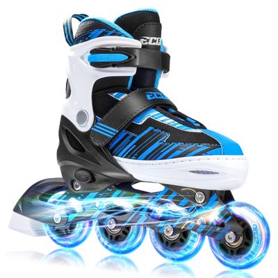 ECOO Adjustable Inline Skates Boys and Girls with Light up WheelsRoller Skates for Kids Ages 4-12, Teen Skates for Beginner Outdoor and Indoor (Blue, Medium-Big Kids13j-3 US)
