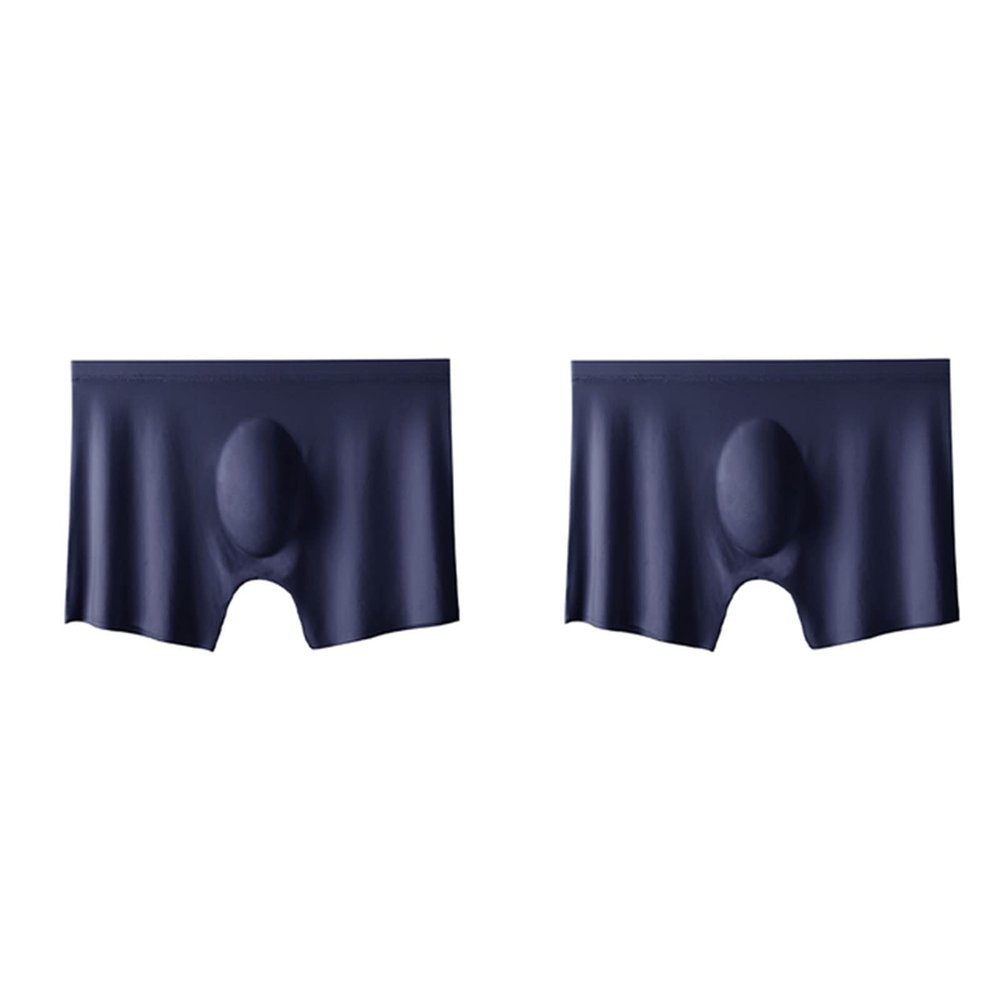 2Pcs Men Panties Mens Ice Silk Seamless Underwear Ultra-Thin Breathable Boxer Shorts for Male Underpants Boxershorts,Dark Blue,L