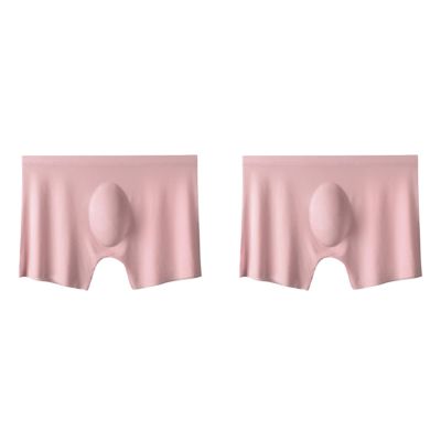 2Pcs Men Panties Mens Ice Silk Seamless Underwear Ultra-Thin Breathable Boxer Shorts for Male Underpants Boxershorts,Pink,XXL