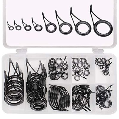 75pcs/Box Fishing Rod Repair Kit, Stainless Steel & Ceramic Rod Guides Ring, Fishing Rod Tip Repair Kit Fishing Pole Eyelets Replacement