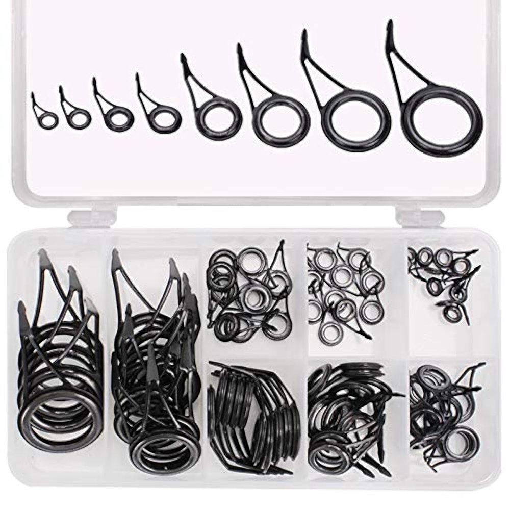 75pcs/Box Fishing Rod Repair Kit, Stainless Steel & Ceramic Rod Guides Ring, Fishing Rod Tip Repair Kit Fishing Pole Eyelets Replacement