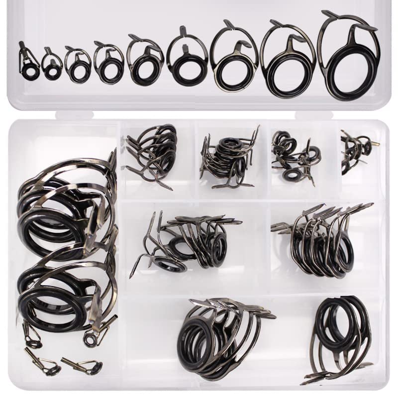 45pcs/Box Fishing Rod Repair Kit, Rod Tips and Guides Replacement, Ceramic Guide Ring Fishing Pole Tip Fishing Rod Eyes Guides