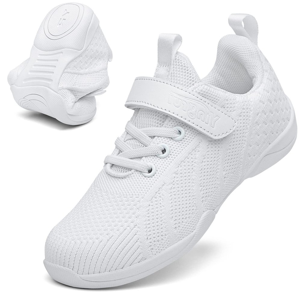 DADAWEN Youth Girls White Cheerleading Shoes Athletic Training Tennis Breathable Competition Cheer Sneakers White US Size 13.5 M Little Kid