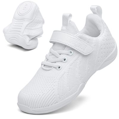 DADAWEN Youth Girls White Cheerleading Shoes Athletic Training Tennis Breathable Competition Cheer Sneakers White US Size 10.5 M Toddler